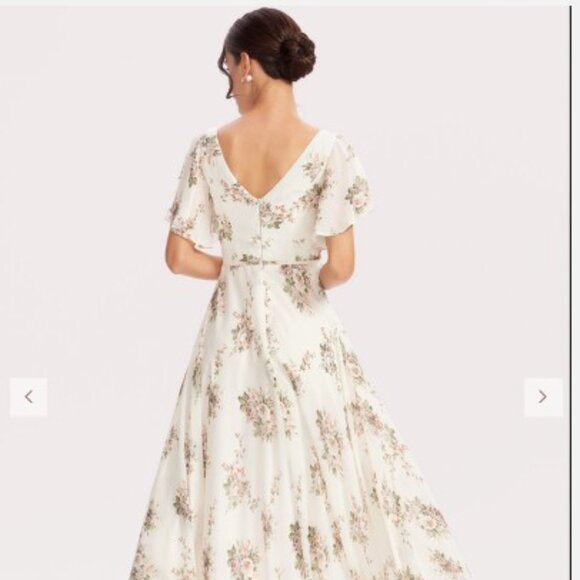NWT JJ's House Cream Floral A-Line V-Neck Floor Length Chiffon Bridesmaid Dress - Picture 8 of 9